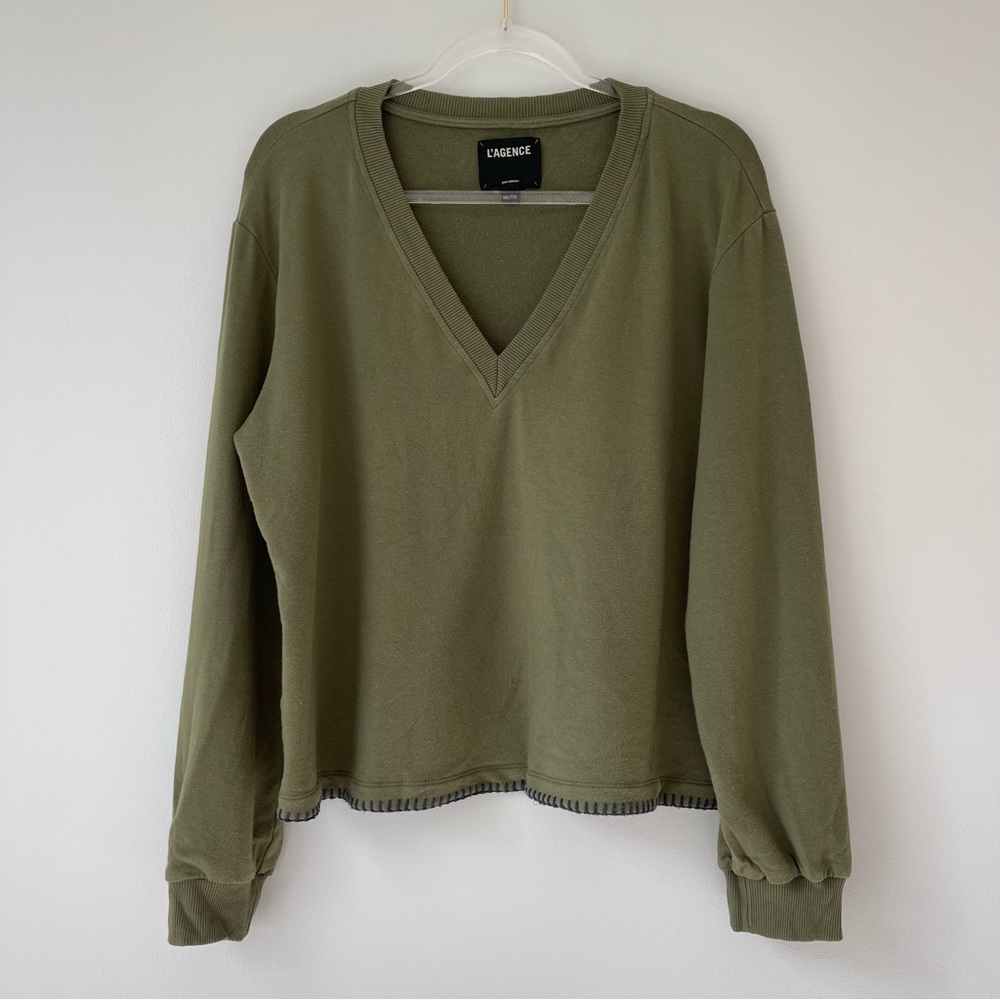 L'AGENCE V-Neck Green Top Sz XXL